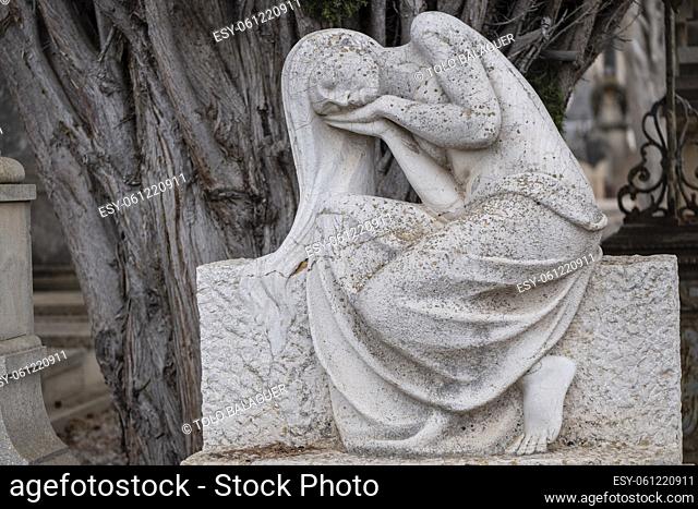 female mourner, Palma cemetery, Mallorca, Balearic Islands, Spain