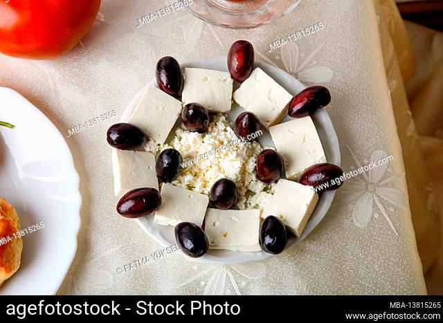 Feta cheese, olives, breakfast, Turkish, Greek