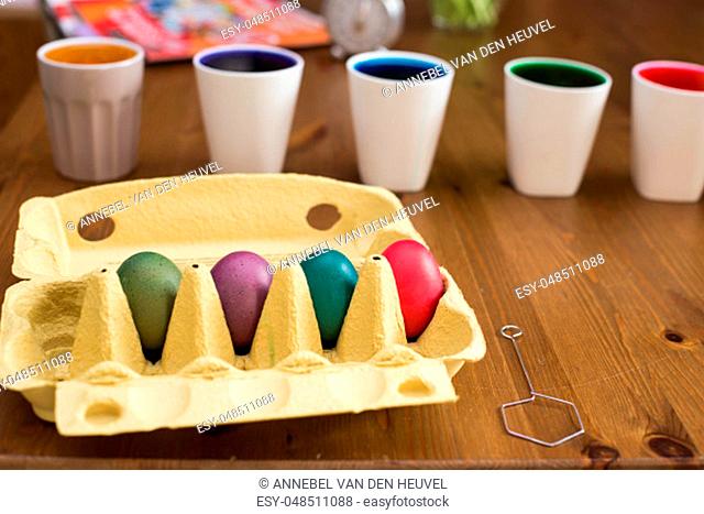Colorful easter eggs. Coloring. Preparation of the Easter, painting eggs, colorful