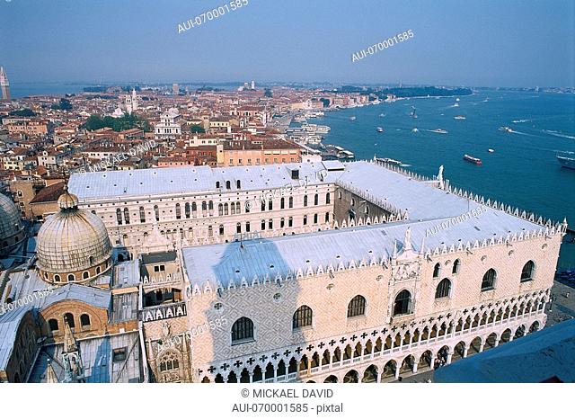 Italy - Venice - cityscape from the Campanile - Doges Palace and St Marks domes