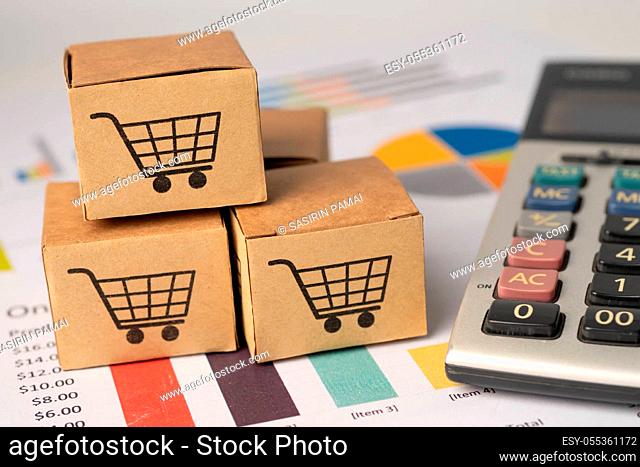Boxs with shopping cart logo on white background, Banking Account, Investment Analytic research data economy, trading, Business import export online company...