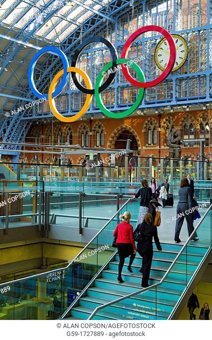 UK, England, London, St Pancras Railway Station, Olympic Rings