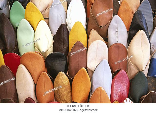 Morocco, Marrakesch, Souk, sale, leather-shoes, Medina, business, stores, shoe-business, shoes, man-made, hand-made, leather-merchandise, economy, retails