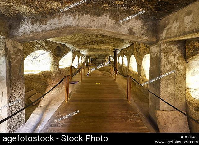Milou Catacombs, Catacombs, Lava Caves, Tuff Rock, Tuff Caves, Early Christian Tombs, Wooden Walkway, Burial Chambers, Milos Island, Cyclades, Greece, Europe