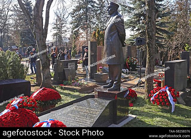 RUSSIA, MOSCOW - APRIL 6, 2023: The unveiling of a statue of former LDPR Party leader Vladimir Zhirinovsky at Novodevichy Cemetery