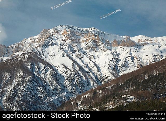 Snowy mountains in winter weather