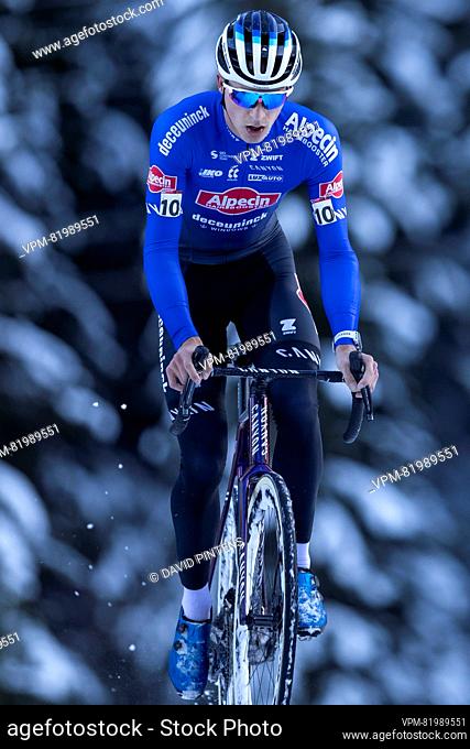 Belgian Niels Vandeputte pictured in action during the men's elite race at the Val di Sole Trentino cyclocross cycling event