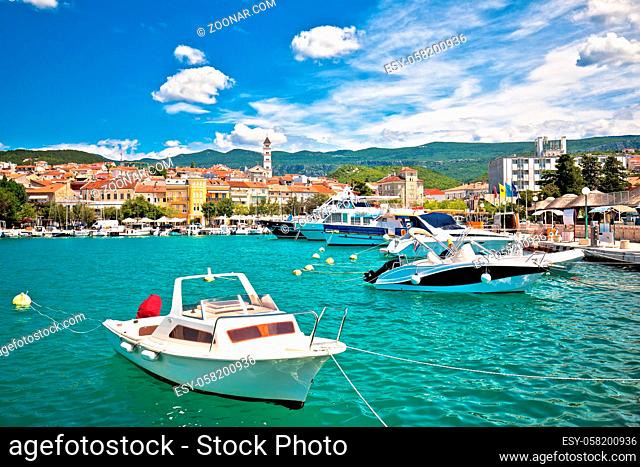 Colorful town of Crikvenica harbor and tower view, Kvarner region of Croatia