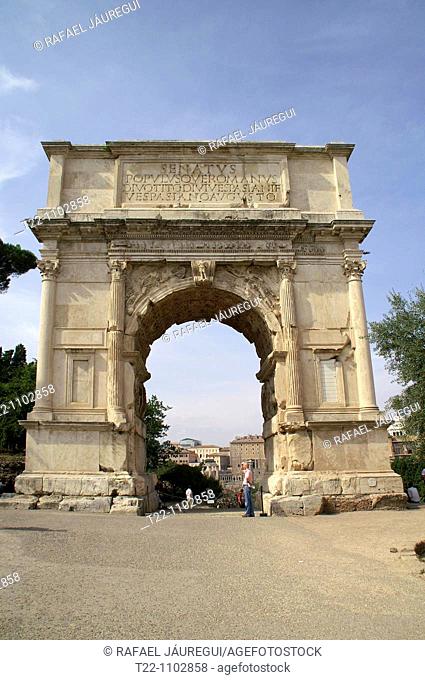 Rome Italy  Arch of Titus in the Roman Forum from the historic city of Rome
