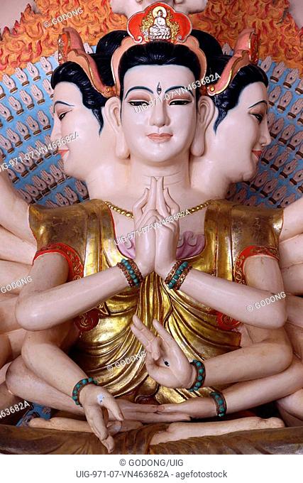 Linh An buddhist pagoda. Thousand-armed Avalokitesvara, the Bodhisattva of Compassion. Gesture of perfection: Uttarabodhi mudra