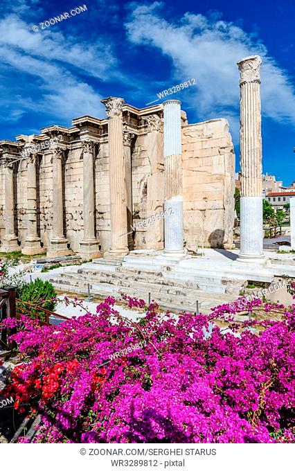 Remains of the Hadrian#39;s Library in Monastiraki square in Athens, Greece