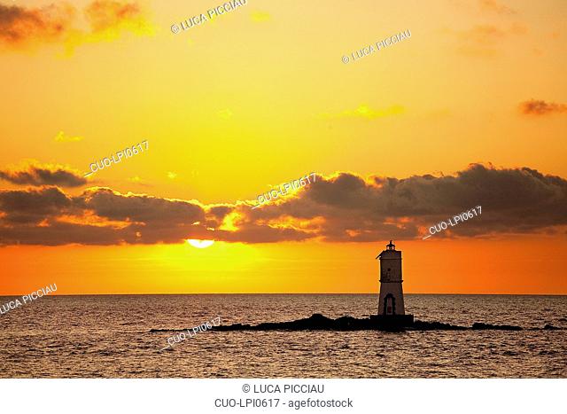 Rock and lighthouse Mangiabarche, Calasetta (CI), Sardinia, Italy, Europe