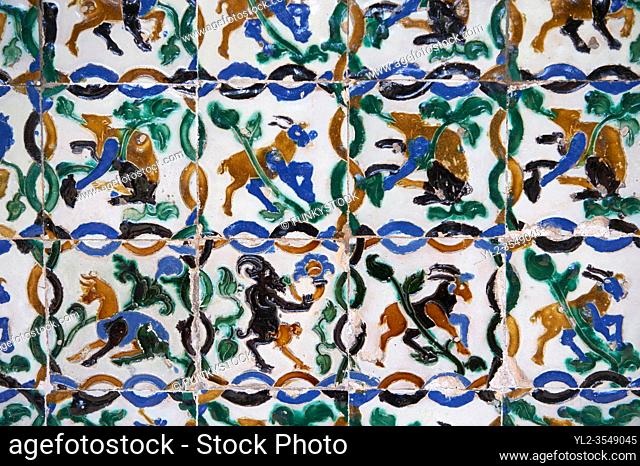 16th century Spanish Mudjar tiles from the Pavillion of Carlos V, Selivve Alcazar, Seville, Spain