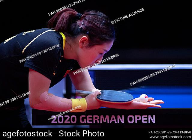 01 February 2020, Saxony-Anhalt, Magdeburg: Table tennis: German Open, women, singles, quarter finals, Zhu (China) - Liu (China). Liu Shiwen in action