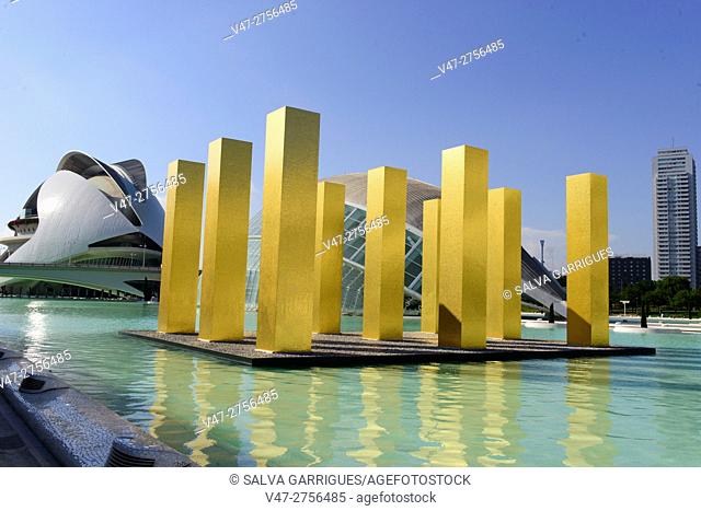 The exhibition 'The sky over Nine Columns' by the german artist Heinz Mack, City of Arts and Sciences, Valencia, Spain, Europe