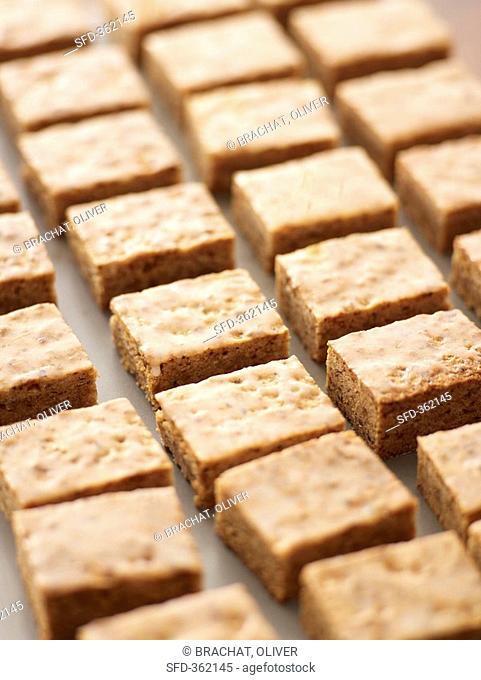 Basler Leckerli spiced cookie squares on baking tray