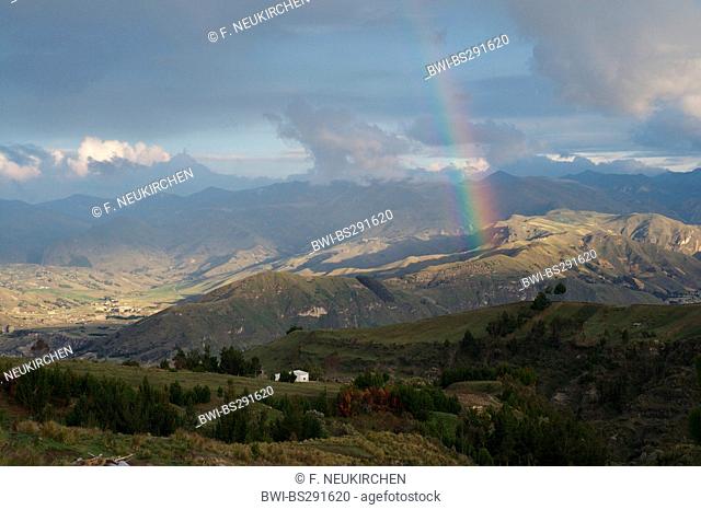 rainbow over hill landscape at the Laguna Quilotoa, Ecuador, Otavalo