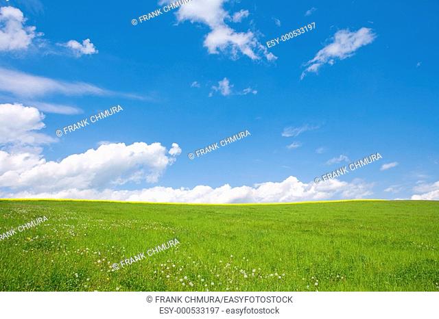 lanscape with field, grass and sky in southern bohemia, czech republic