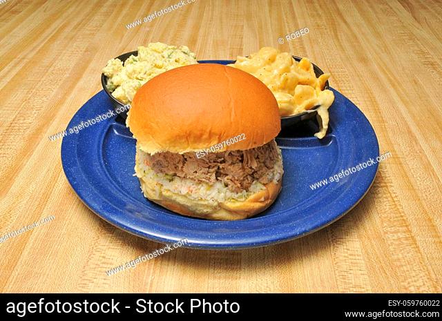 Delicious American cuisine known as the bbq pork sandwich