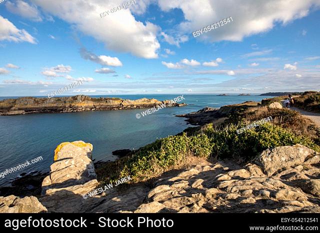 Cancale, France - September 14, 2018: Pointe du Grouin in Cancale. Emerald Coast, Brittany, France