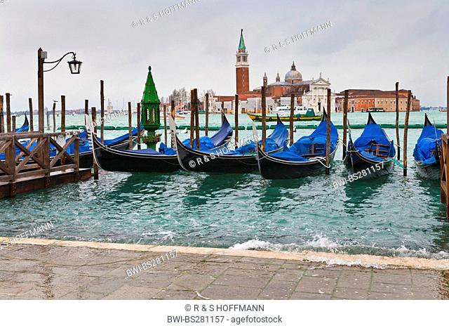 Gondolas and campanile, Italy, Venice