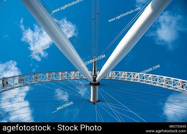 Architectural details of the metallic structure of a big ferris wheel