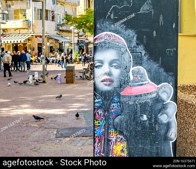 TEL AVIV, ISRAEL, DECEMBER - 2019 - Marylin, monroe graffit at urban street in tel aviv city, israel