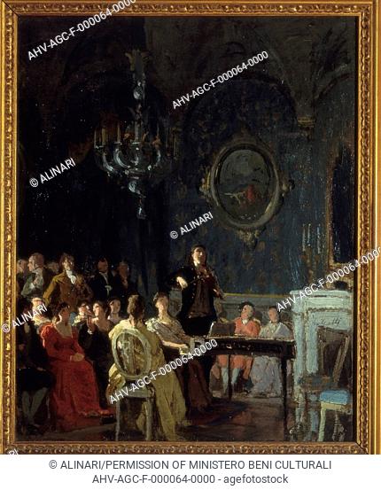Concert by Paganini, Painting by Annibale Gatti, Gallery of Modern Art in Palazzo Pitti in Florence (secondo half of XVIIII), shot 1989 by Lorusso