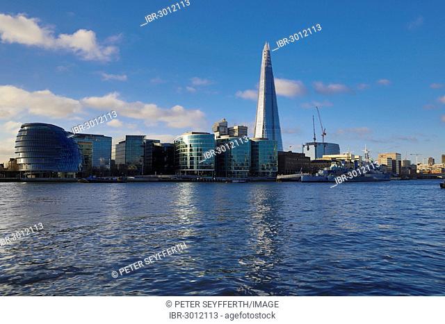 Southwark with City Hall and The Shard, Europe's second-tallest building, 310 metres, River Thames, seen from the Tower of London