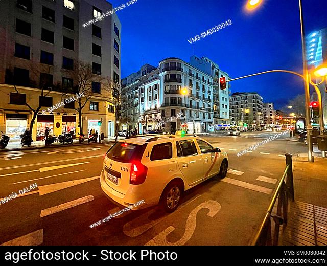 Narvaez street, night view. Madrid, Spain