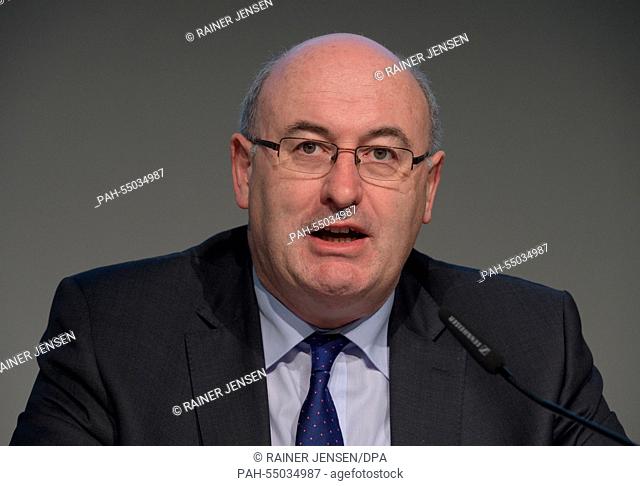 EU Commissioner for Agriculture Phil Hogan speaks during a press conference concerning EU regulations on organic produce and the TTIP free trade agreement on...