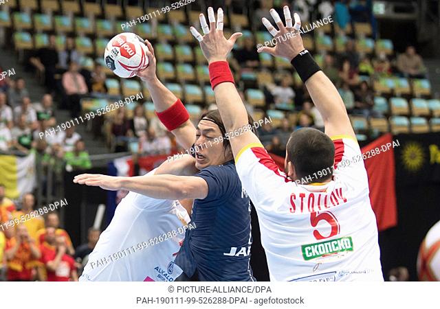 11 January 2019, Bavaria, München: Handball: World Cup, Japan - Macedonia, preliminary round, Group B, 1st matchday in the Olympic Hall