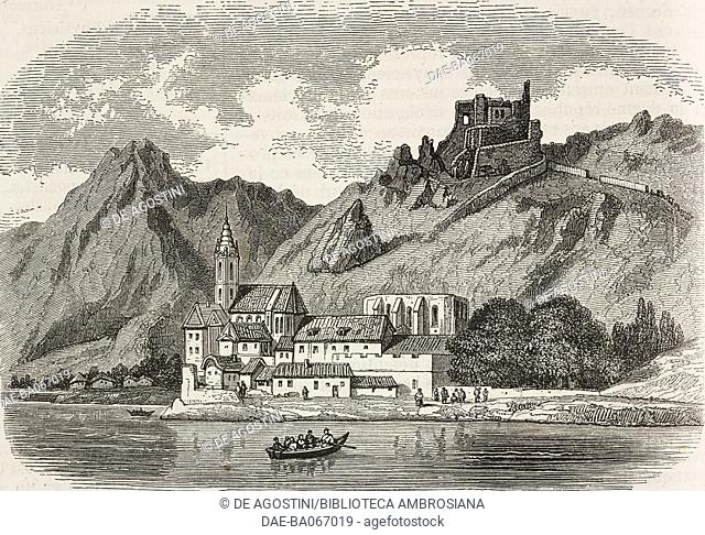Ruins of Durnstein castle on the Danube, Austria, illustration by Bouquet from L'Illustration, Journal Universel, No 292, September 30, 1848