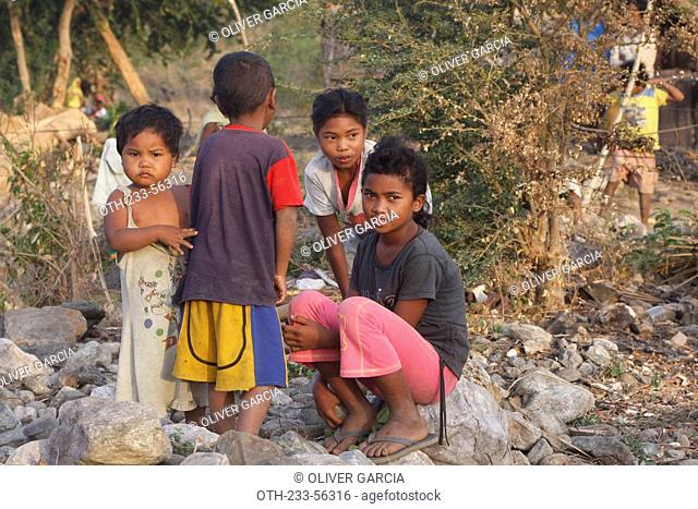 Mangyan children grouping outdoor, Abra de Ilog, Mindoro Province, Philippines