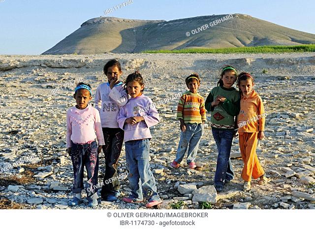 Children on the mountain Jebel Arruda at the Asad reservoir of the Euphrates, Syria, Asia