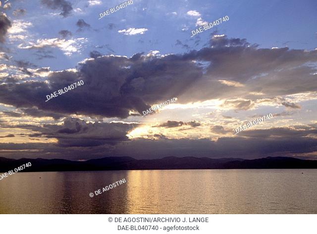 Clouds in the sky at sunset, Aegina island, Saronic gulf, Piraeus, Greece