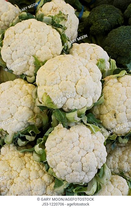 Organic cauliflower at farmers market in upscale California city near San Francisco