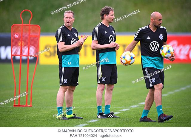 left to right goalkeeping coach Andreas Koepke (Germany), assistant coach Marcus Sorg (Germany), assistant coach Antonio di Salvo (DFB)