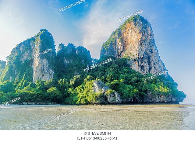 Cliffs by sea in West Railay, Thailand