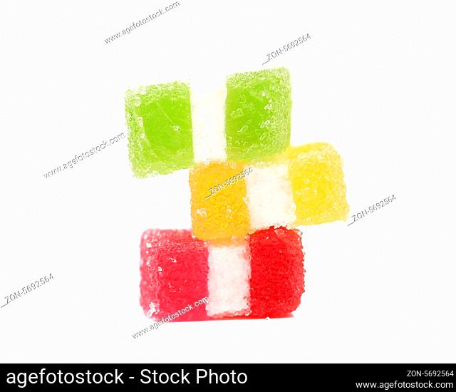 Classic fruit jelly. Close up. White background
