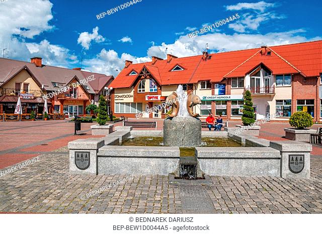 Fountain on the market in the city center in Czersk, Pomeranian Voivodeship, Poland