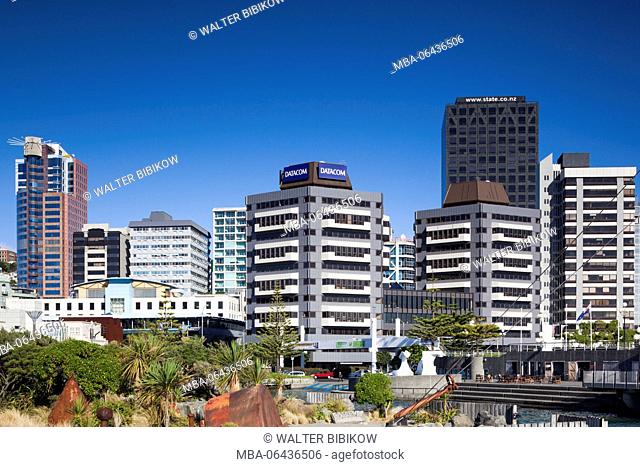 New Zealand, North Island, Wellington, skyline and waterfront buildings