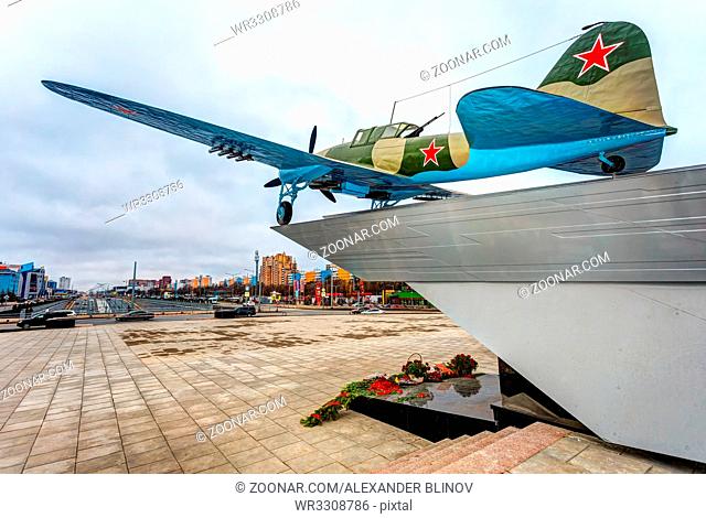 Samara, Russia - November 12, 2017: Monument to low-flying attack airplane