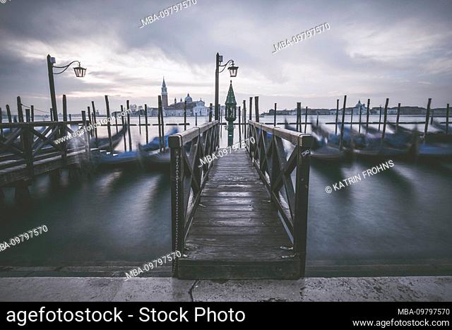 Italy, Venice, St. Mark's Square, gondolas, long exposure