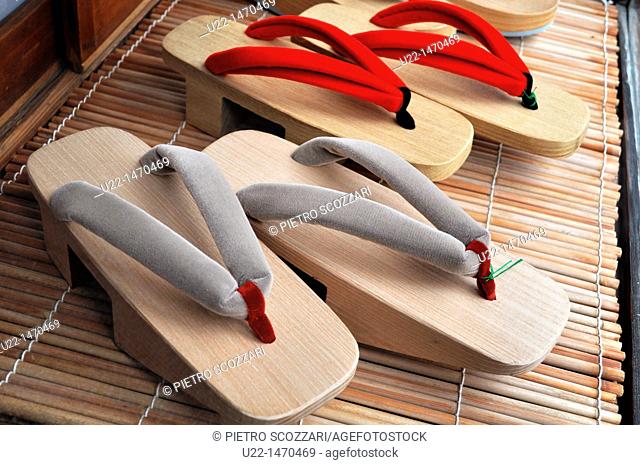 Kyoto (Japan): traditional Pokkuri flip-flops for geishas sold in a shop in Gion