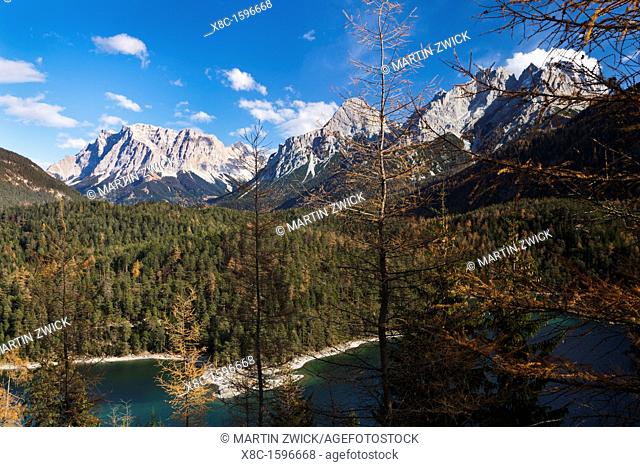 Wettertein and Mieminger mountain chain seen from Fernpass in northern Tyrol during autumn The peaks from left to right - Zugspitze highest mountain in Germany
