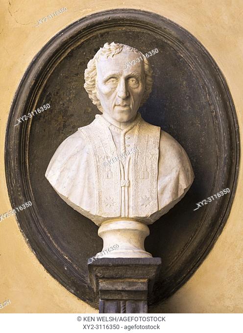 Siena, Siena Province, Tuscany, Italy. Bust of Pope Pius VII (1742-1823) in the Chigi Saracini Palace. The historic centre of Siena is a UNESCO World Heritage...