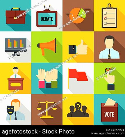 Election voting icons set. Flat illustration of 16 Election voting vector icons for web