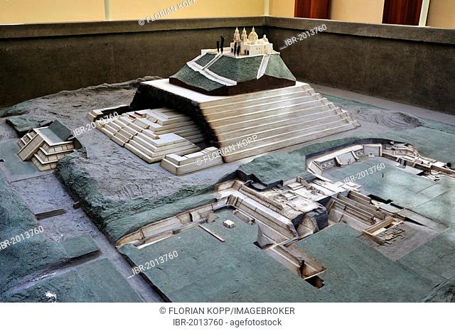 Model of the pre-Hispanic Pyramid of Cholula and the church of Iglesia Nuestra Senhora de los Remedios in the museum of the excavation site, San Pedro Cholula