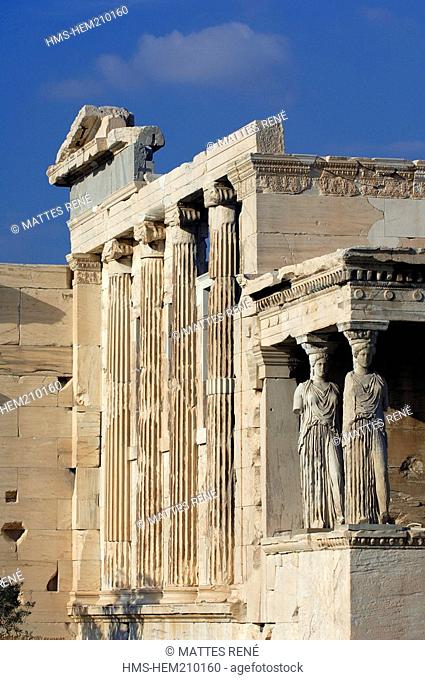 Greece, Attica, Athens, Acropolis, listed as World Heritage by UNESCO, the Erechtheum temple, the caryatids